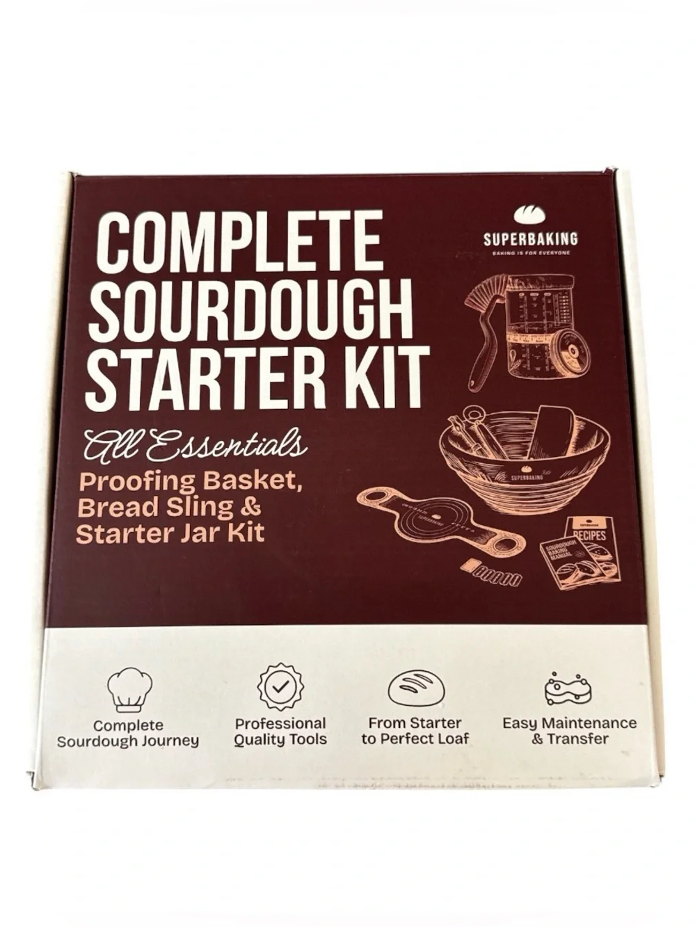 Superbaking Sourdough Starter Jar Kit Proofing Basket Silicone Bread Sling New